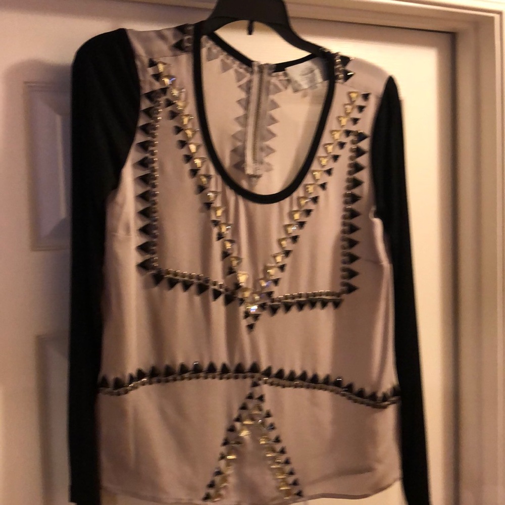 Long Sleeve Embellished Silk Top